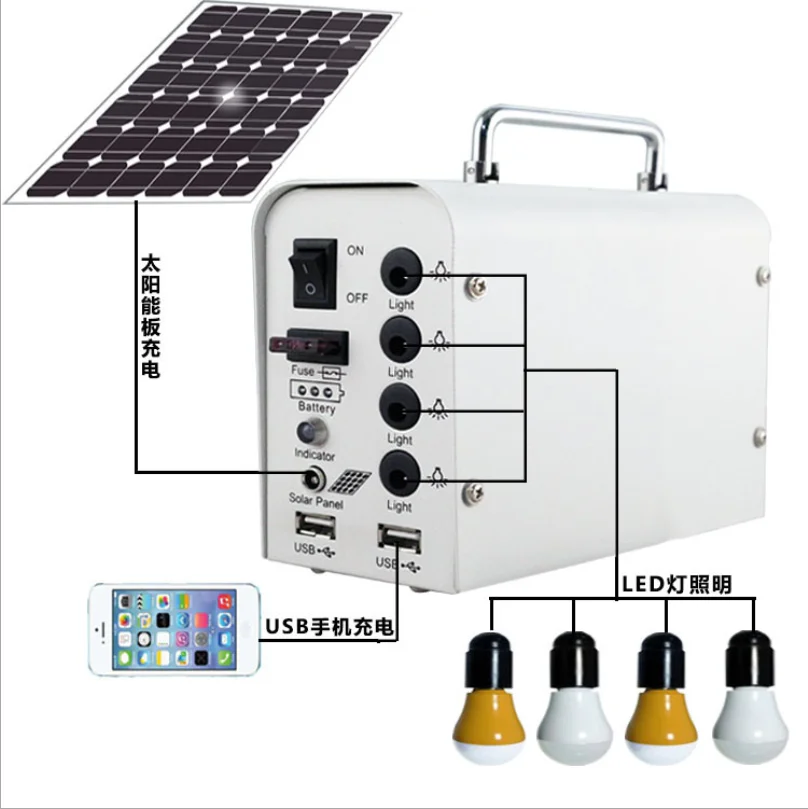 Household small solar generator lighting system portable battery energy storage power supply