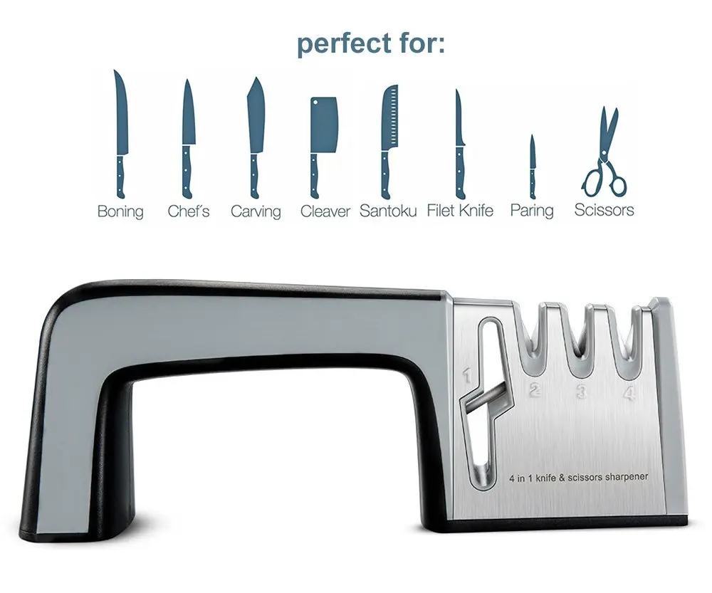 Kitchen 4 In 1 Knife And Scissors Sharpener3 Stage Knife Sharpening