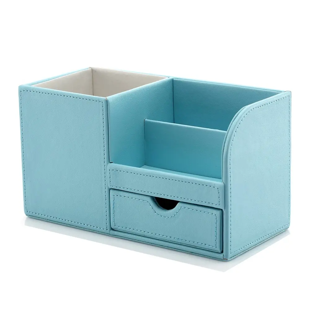 
Black Multi-function desktop PU Leather desk organizer storage box for office supplies 