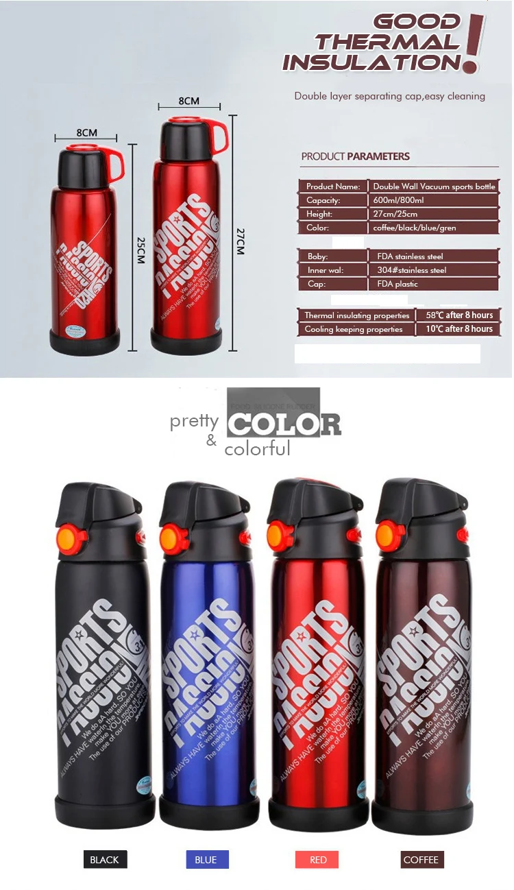 Promotional Double Wall Vacuum Thermos, Metal Thermos Flask, Stainless Steel Thermos Sport Bottle