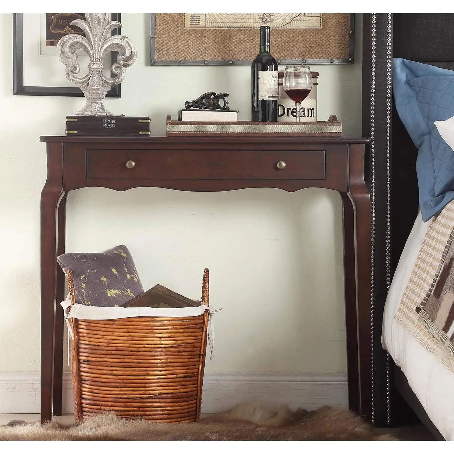 Casual Daniella 1-Drawer Wood Accent Console Sofa Table Beautiful Scalloped Apron and Curved Shape Wood Finish (Espresso)