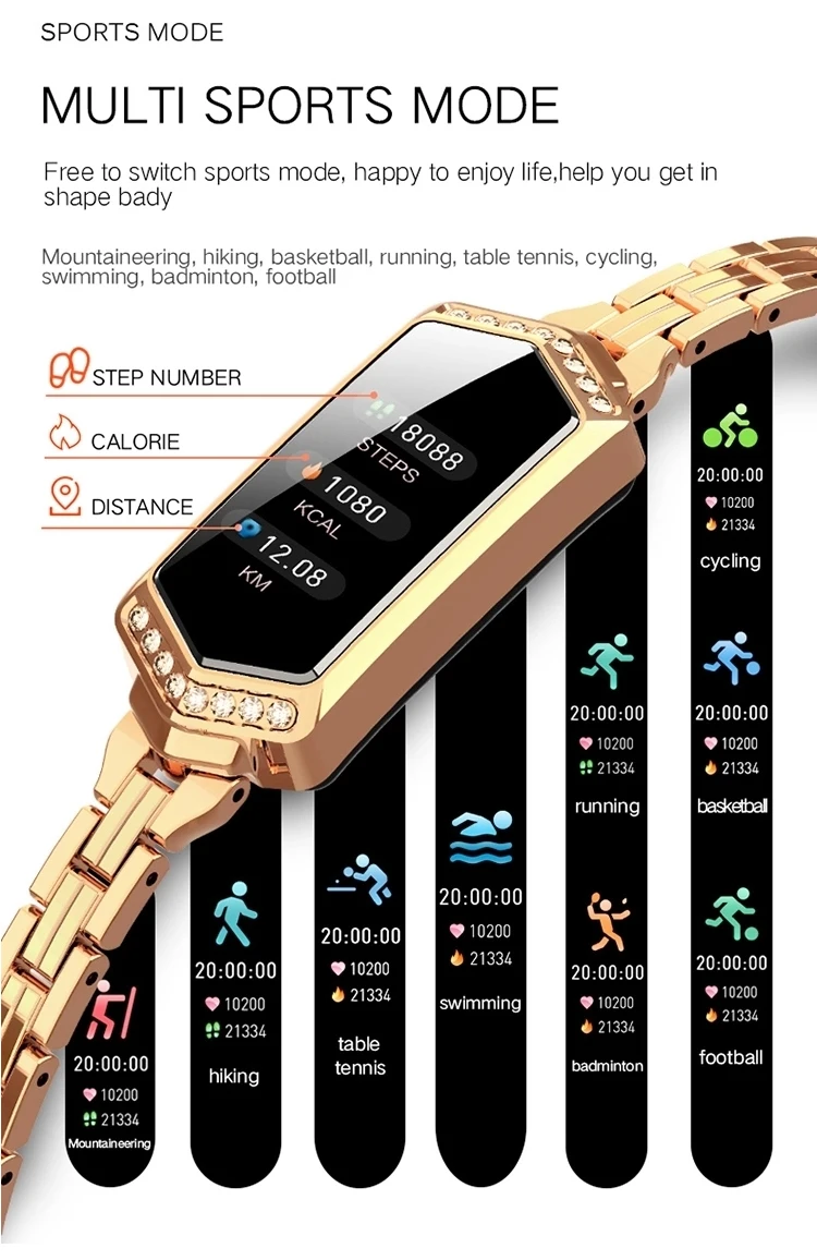 2019 women watch band heart rate monitor deep waterproof ip67 sport ladies smart bracelet B78
