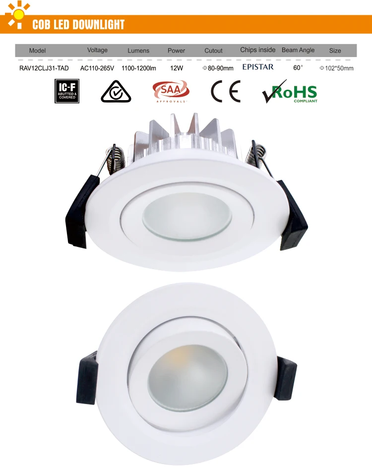New Model IC-F SAA Led Light 100lm/W Downlight 12W LED Ceiling Light