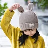 2-8 years old children autumn winter hat lovely rabbit ears baby hat parent-child knitted wool hat cap with fleece warm inside