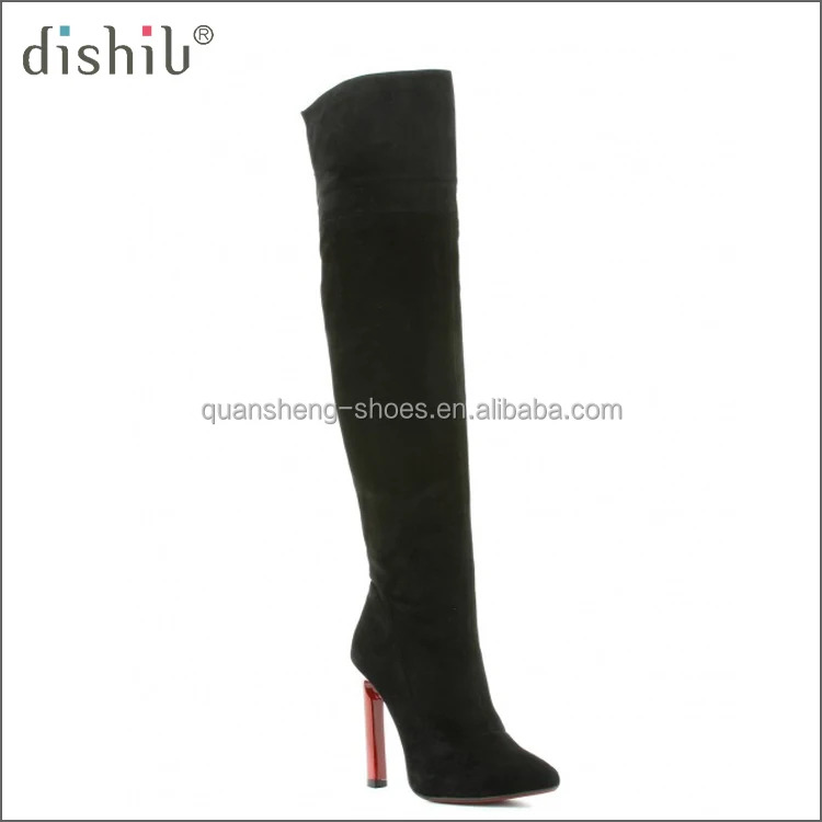 Cheap Italy style sexy pointed toe stiletto high heel over knee black
suede women sexy boot