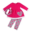 Wholesale Valentine's day Kids Clothing Baby Girl Striped Heart Pattern Outfits With Scarf Children 3 pcs Set