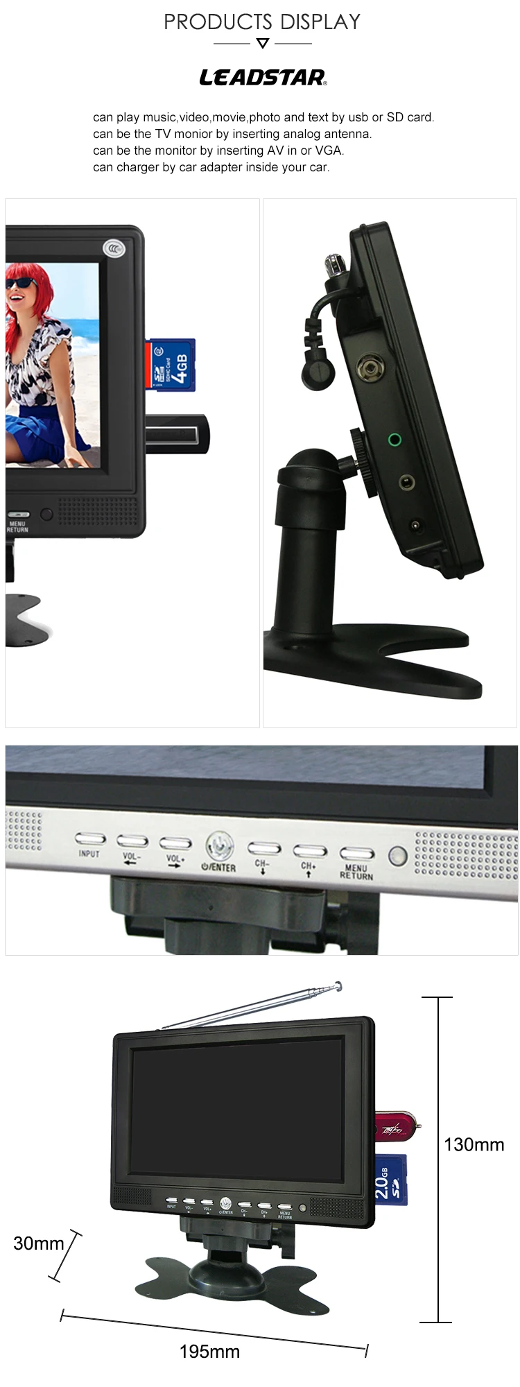 Mini Led Tv Car Lcd Monitor Mini Tv 7 Inch Digital Mini Tv For Car