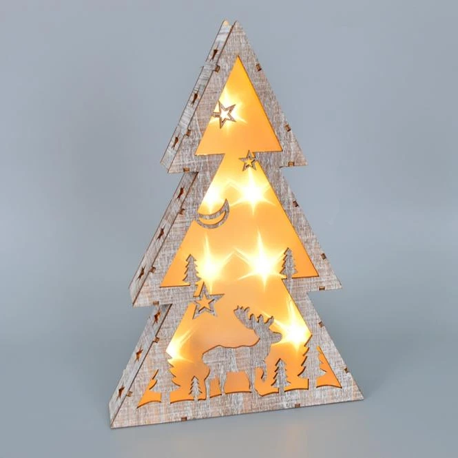 Holiday XMAS decoration wooden star shaped triangle tree warm white battery operated indoor Joy Christmas light ornaments