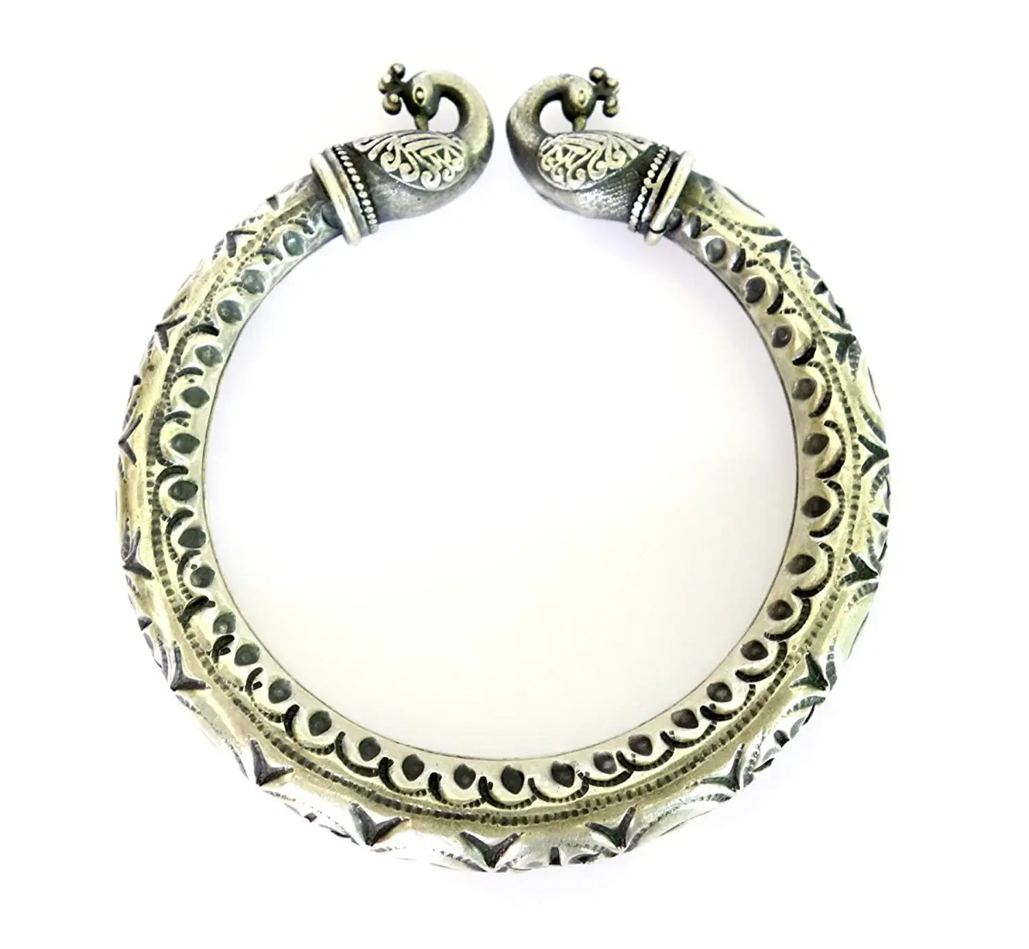 PEACOCK ENGRAVED 925 OXIDIZED SILVER HALLMARKED ANTIQUE VINTAGE STYLE GYPSY BANGLE BRACELET FOR WOMEN FINE HANDMADE VINTAGE TRIBAL BRACELET BY TIBETAN SILVER