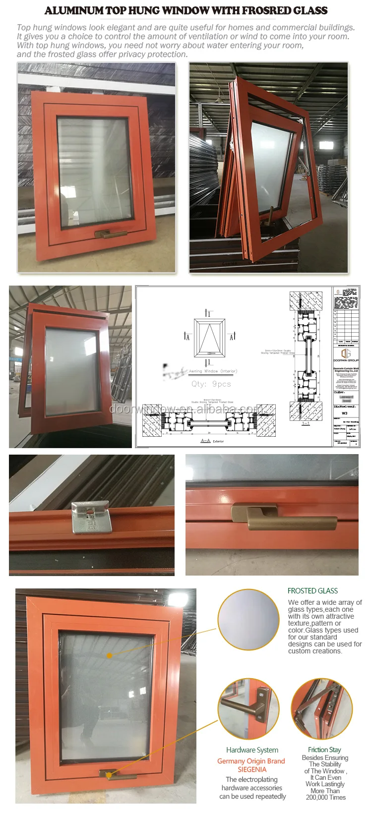 Impact resistant awning windows glass aluminum window hurricane