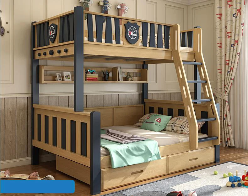 European Style Bed Solid Wooden Children Kids Bunk Bed