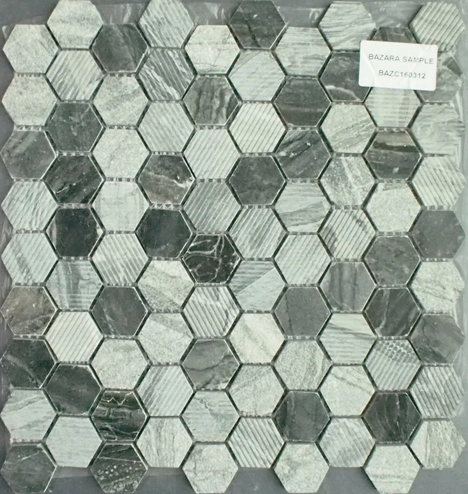 Hexagon white and grey and black stone Mosaic for house wall