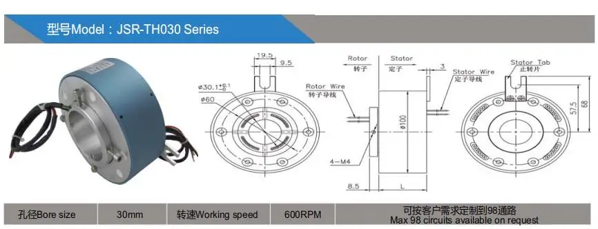 High quality through hole slip ring with ID 30mm customized bore sliprings