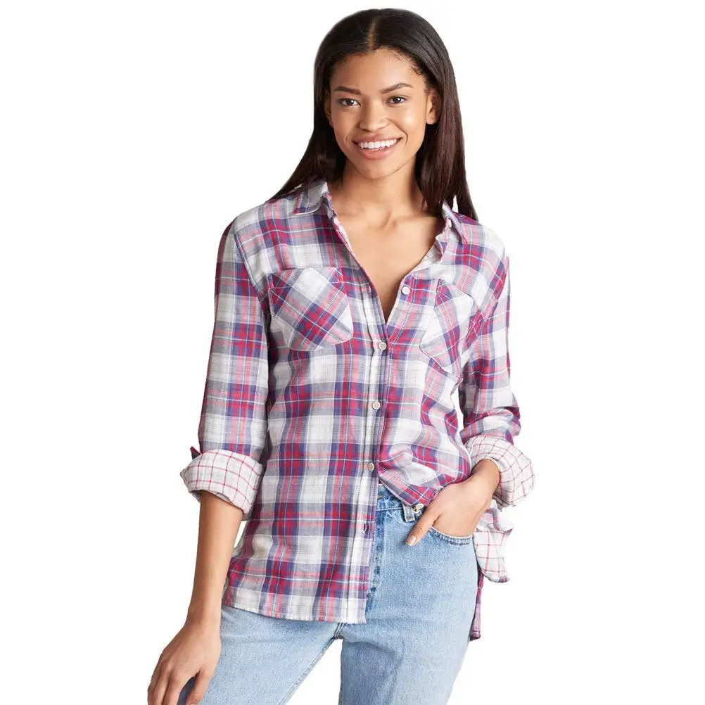 blue plaid shirt womens