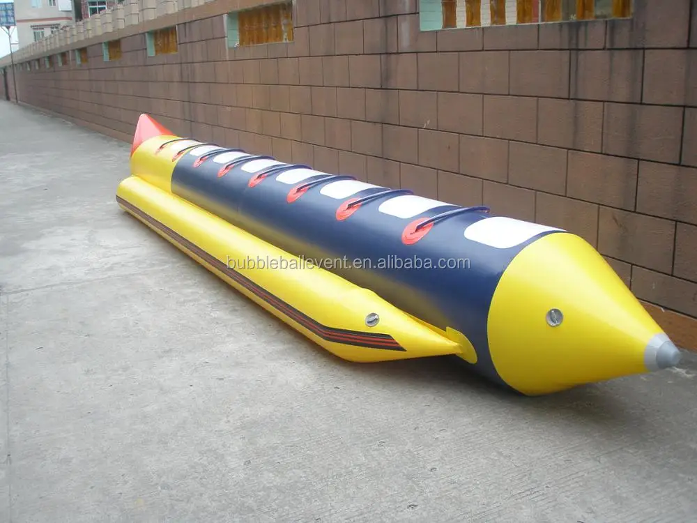 Crazy water park amusement inflatable flying fish towable banana water boat for water game 