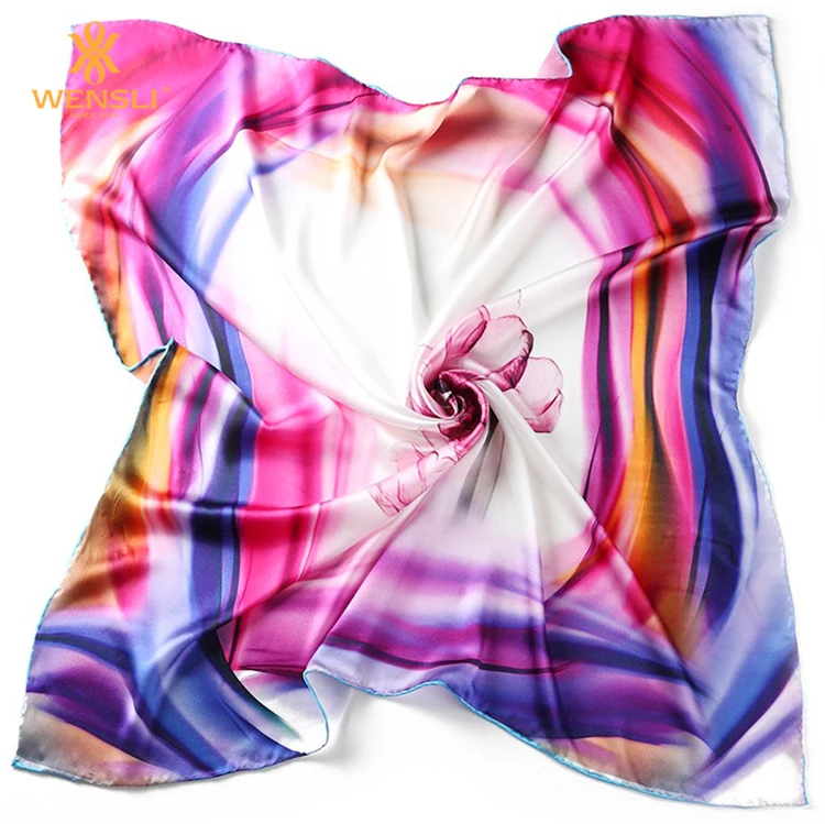 Wholesale Custom Shawl Scarves Women Digital Print silk scarf square
