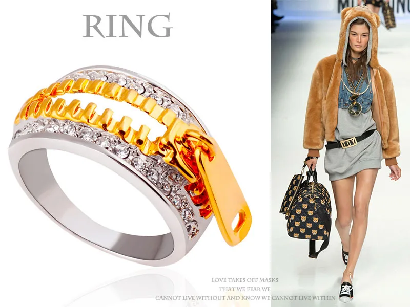 R127 Free Shipping Zinc Alloy Material Silver and Gold Plated Unique Fullfill CZ Diamond Ring Girls