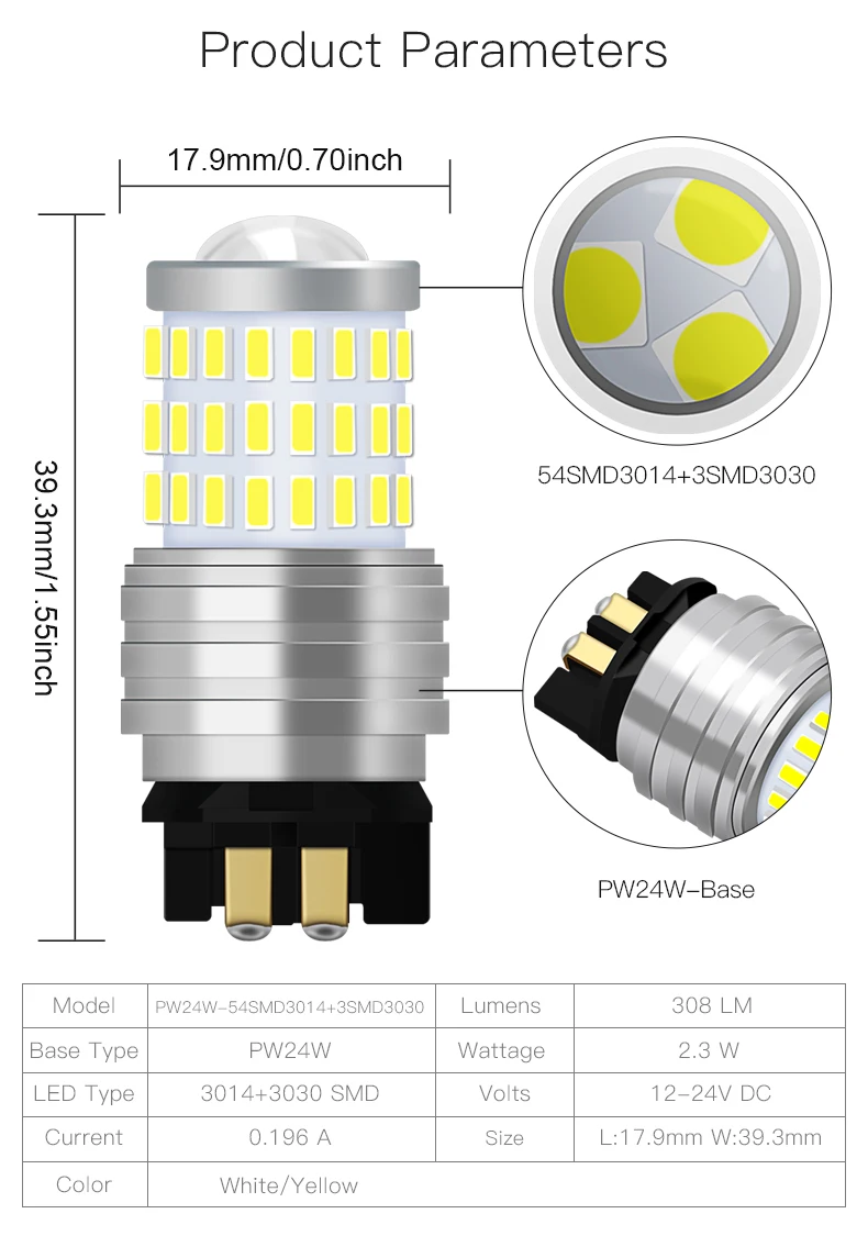 Pwy24w Pw24w Led Bulbs Turn Bulb Signal Motorcycle Pw24w 54smd3014 ...