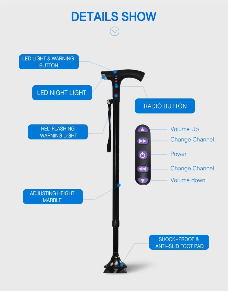 Elderly Care Products Folding Four Foot Standing Electric Walker Smart