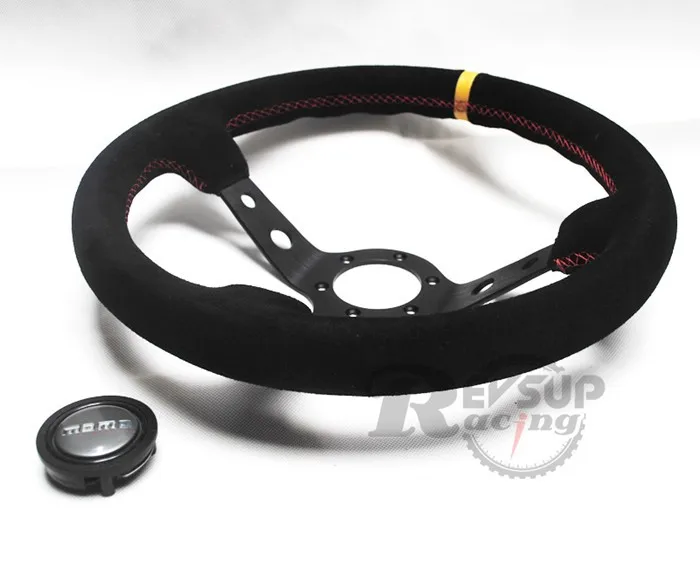 Red Line Eurobuy 350mm Suede Leather Deep Dish Steering Wheel for Car Racing 