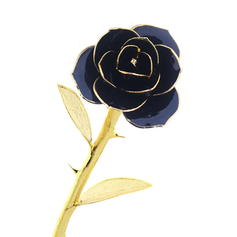 Daya Real Rose Dipped In 24k Gold Forever Preserved Long Stem Daya Real Rose Dipped In 24k Gold Forever Preserved Long Stem With Golden Leaves