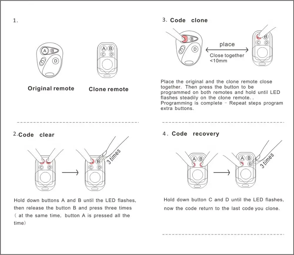 Waterproof Case 4 Button Wireless Remote Control Duplicator Code 433mhz