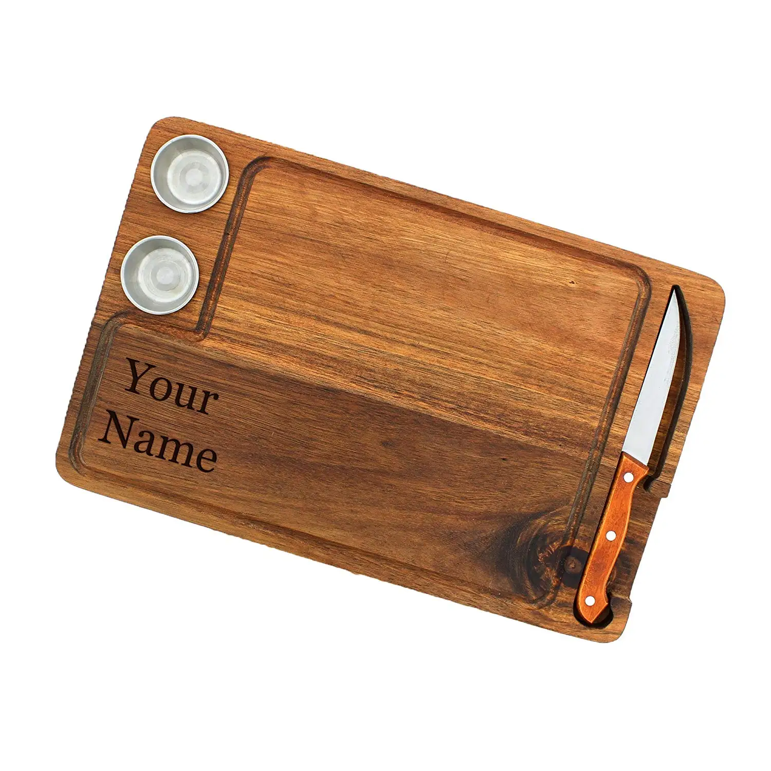 100 Acacia Wood Steak Board With Steak Knife And Condiment Cups Buy