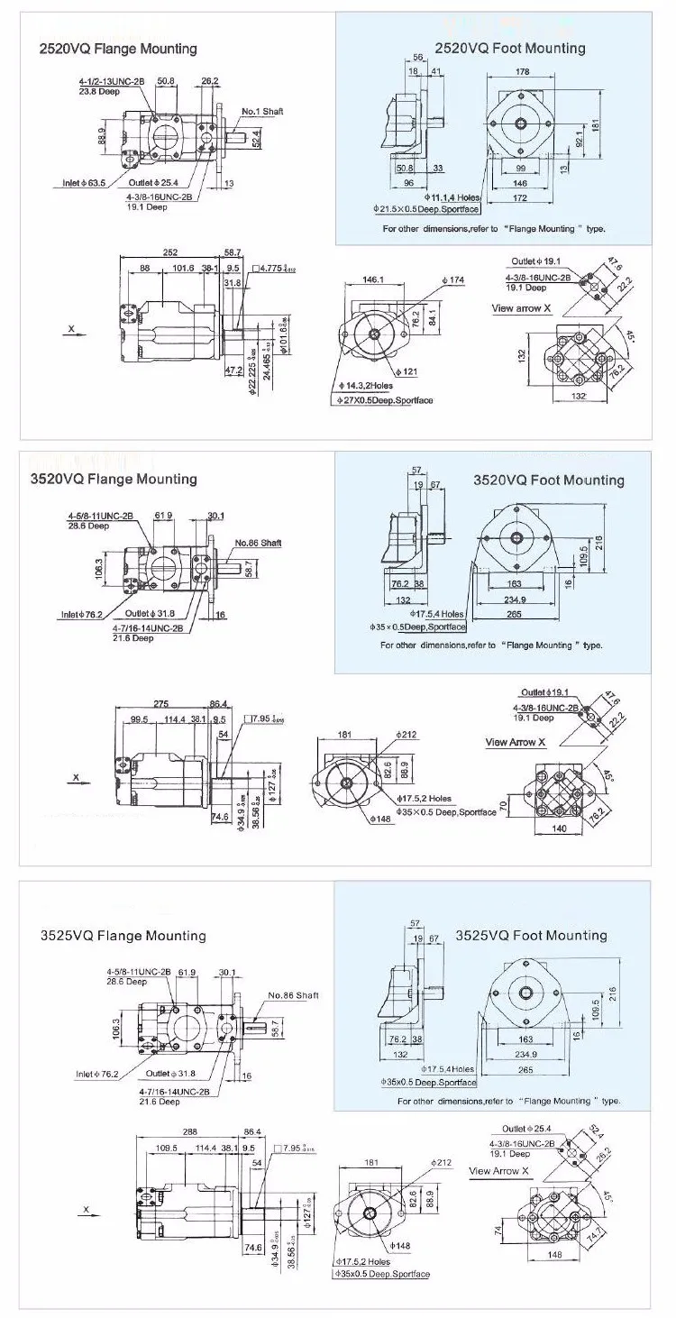 Vickers double vane pump Eaton V/VQ vane pump with spline shaft