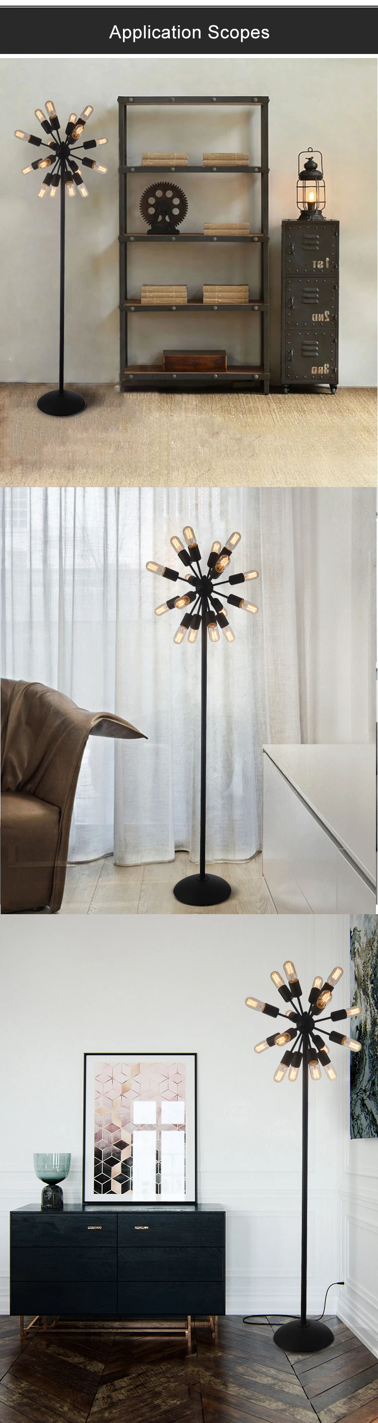 Retro Industria lfloor lamp of wrought iron light for dining-room living room used lamp