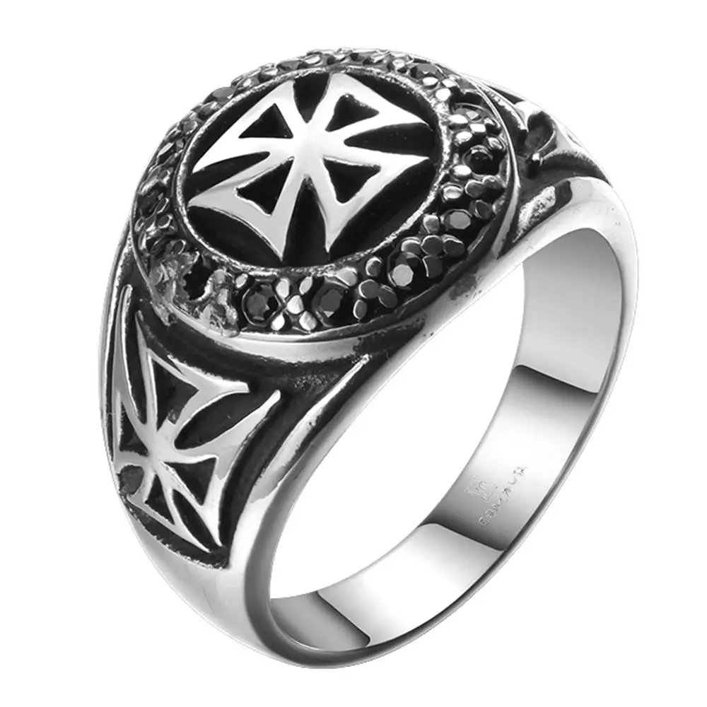Luxe Tryme Marque Hommes Anneau 316L Bijoux En Acier Inoxydable Hommes Anneaux Croisés Chevaliers Temple Croix