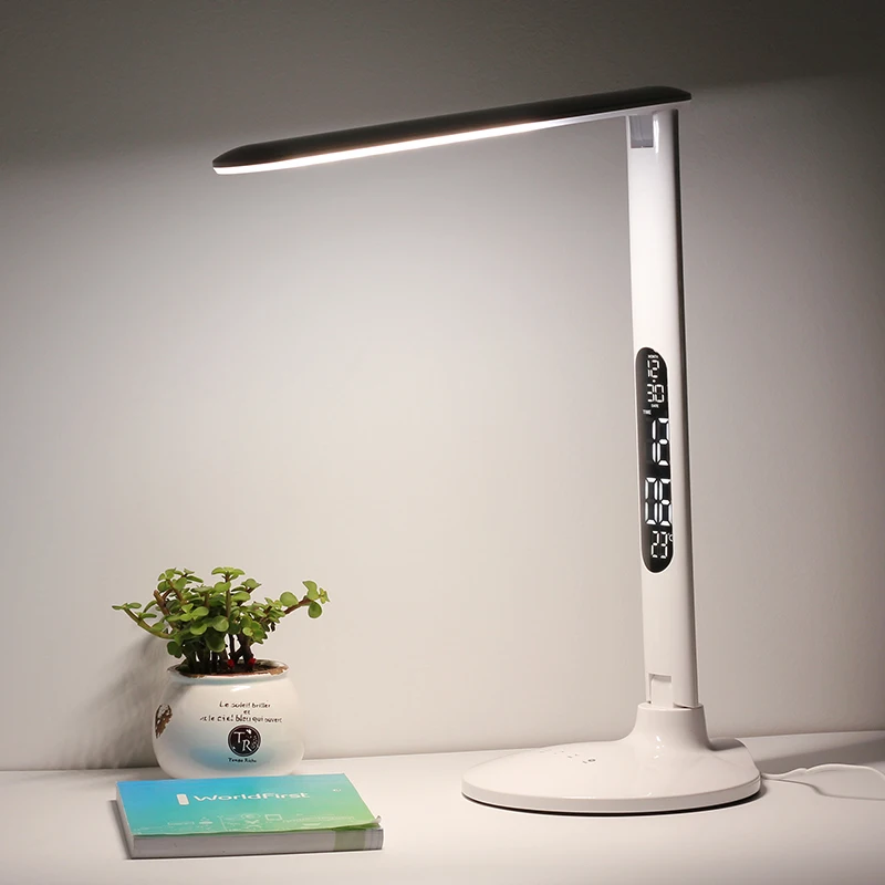 Folding lcd calander display usb charging hotel study office modern bedside table lamp led desk light