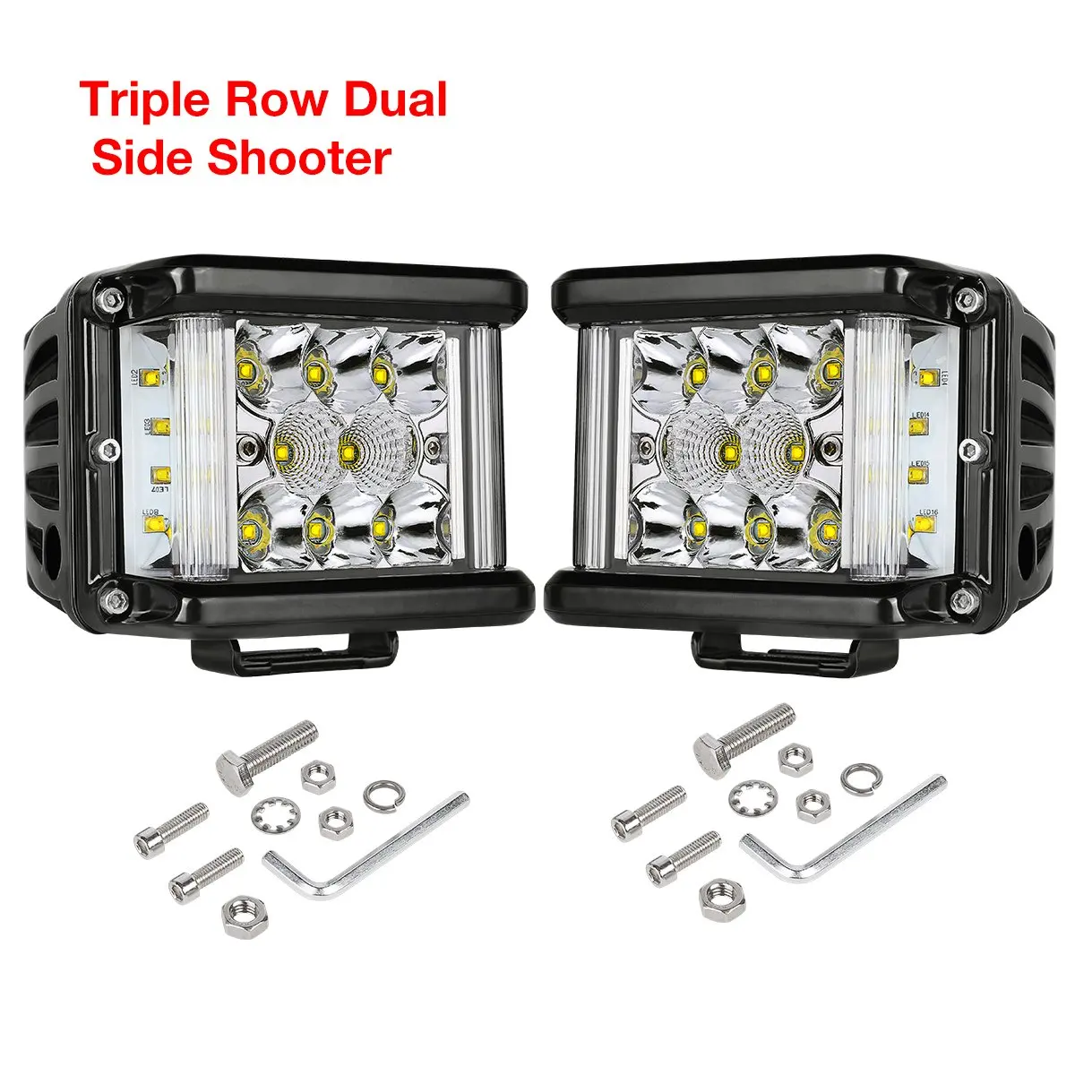 Side Shooter LED Lights, DJI 4X4 2Pcs 4'' 96W Triple Row CREE LED Pods Off Road Spot Flood Combo Beam Dual Side Cubes Work Light Driving Fog Lights for Trucks Jeep ATV SUV Boat, 2 Years Warranty