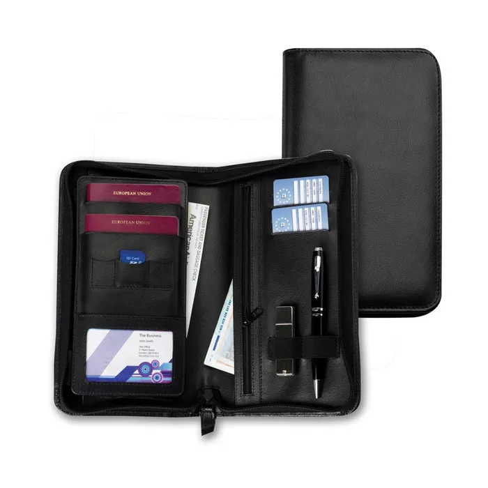 High Quality Zipper Leather Travel Document Wallet Mens Leather Travel