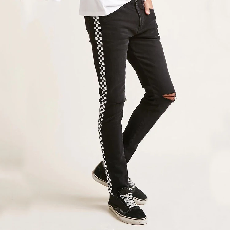 mens checkered skinny jeans