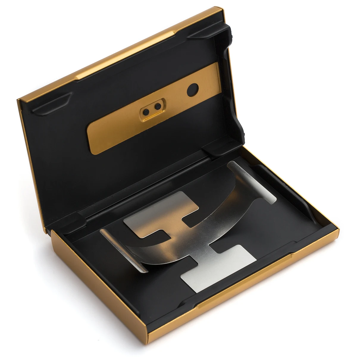 Push button aluminium business card holder