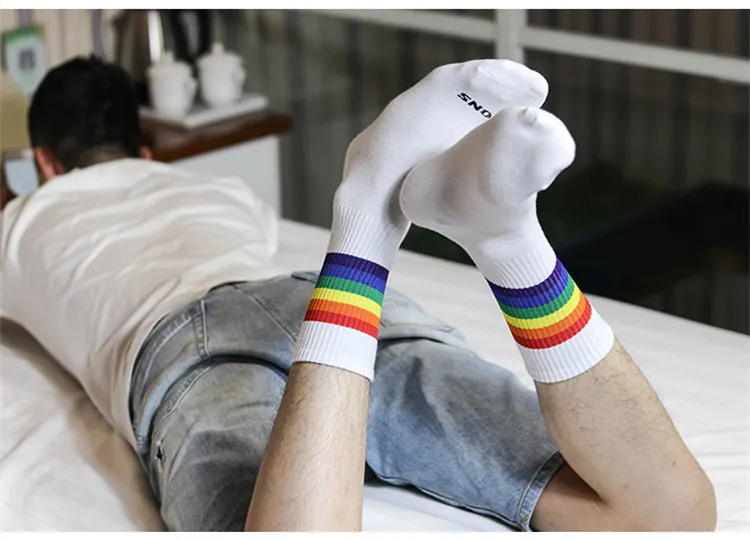 Lgbt Rainbow Stripe Men Sport Athletic Football Cotton Tube Socks Buy