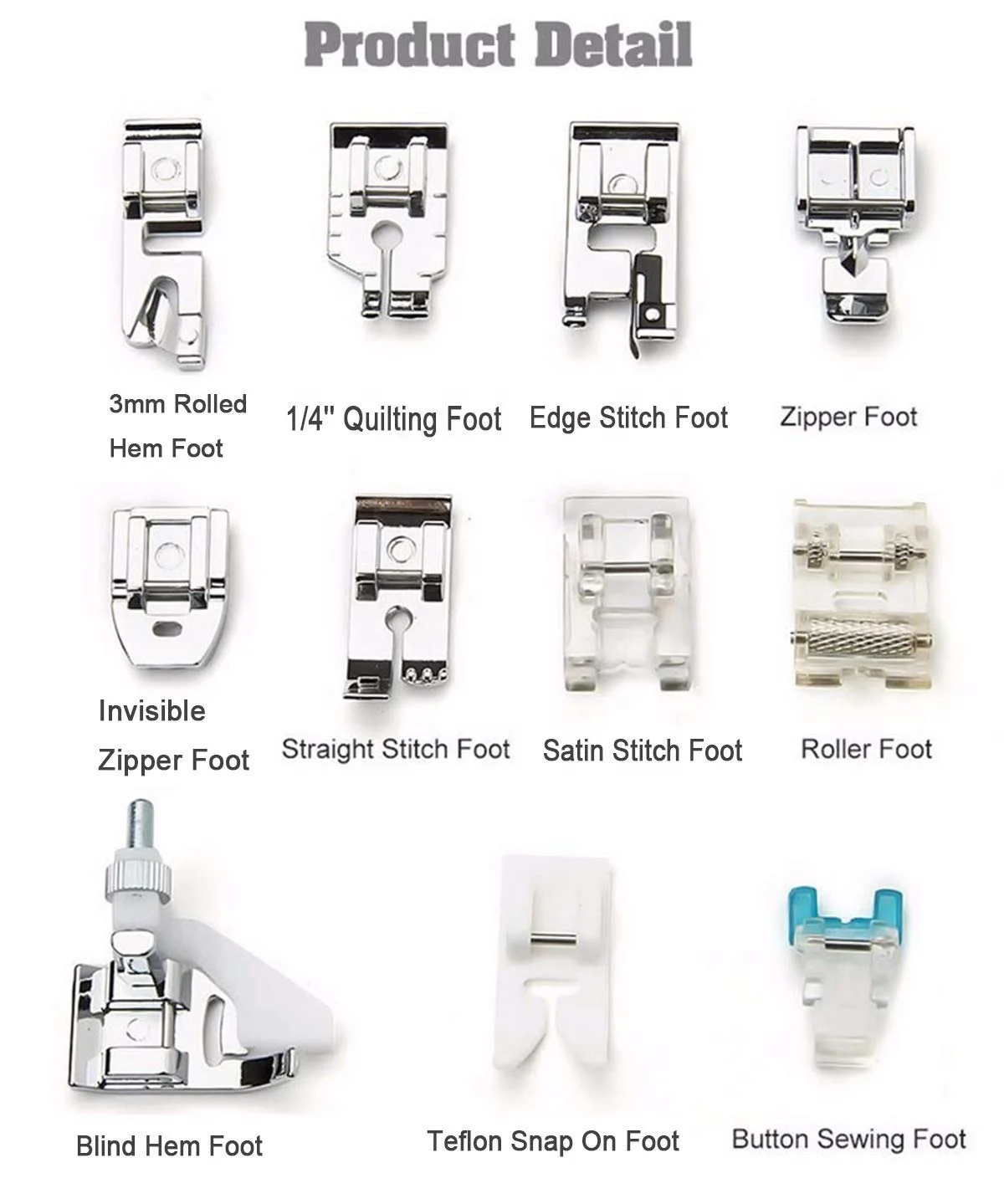 11 Pcs Household Presser Feet Set For Low Shank Snap-on Sewing Presser 