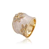 14449 Wholesale elegant ladies jewelry flower paint wide ring zircon pave set finger ring