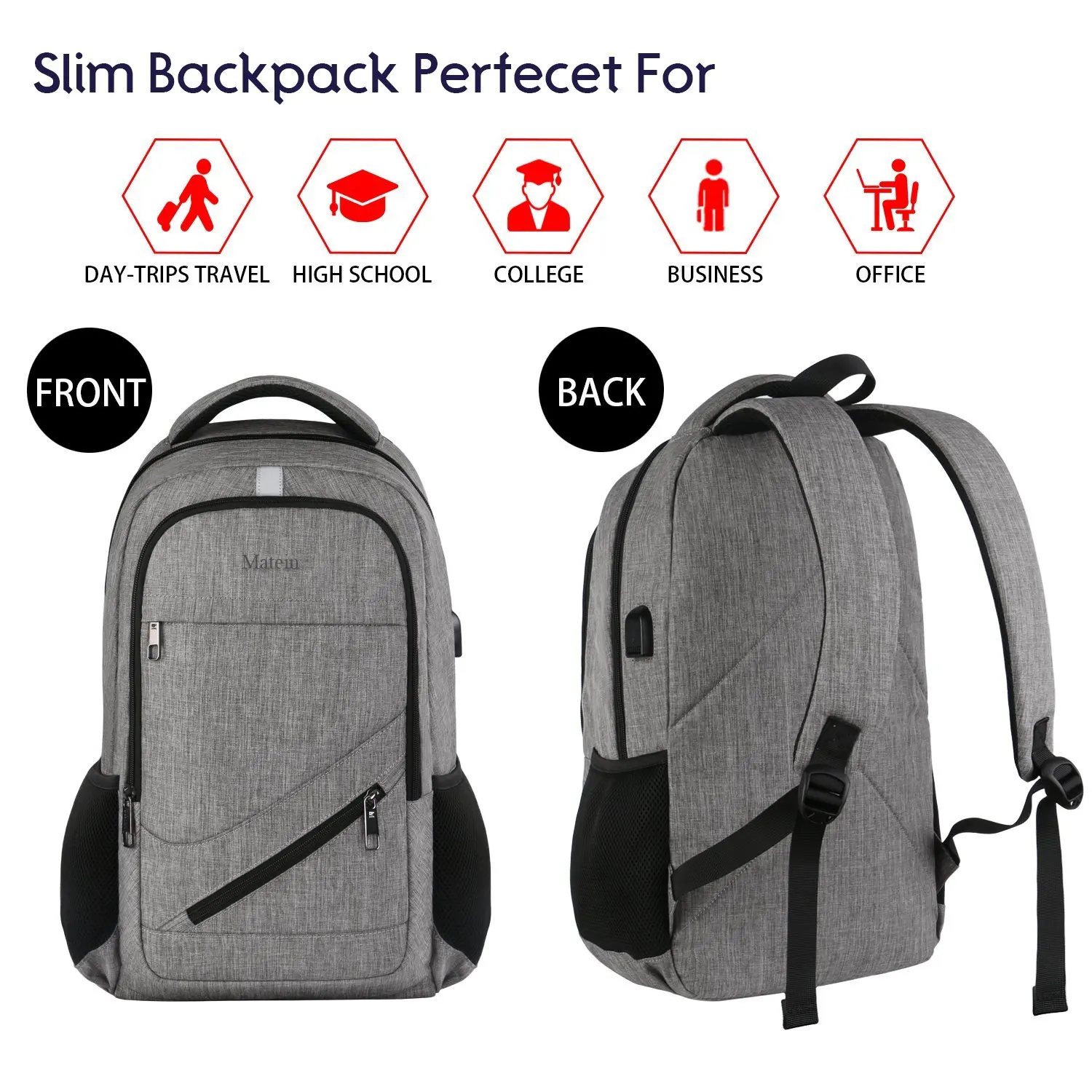Canvas Rfid Anti Theft Backpack With Usb Charging Port Unisex Business