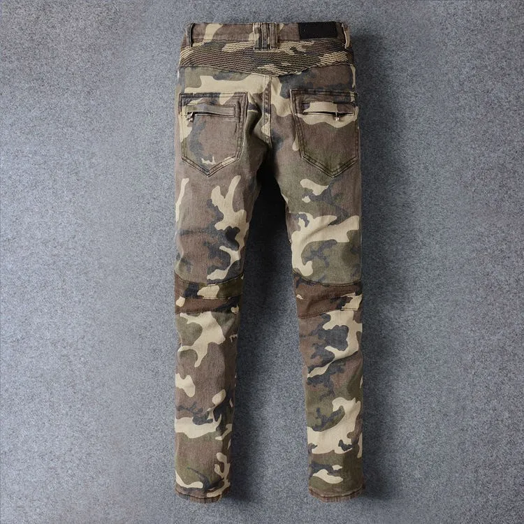 camo biker denim