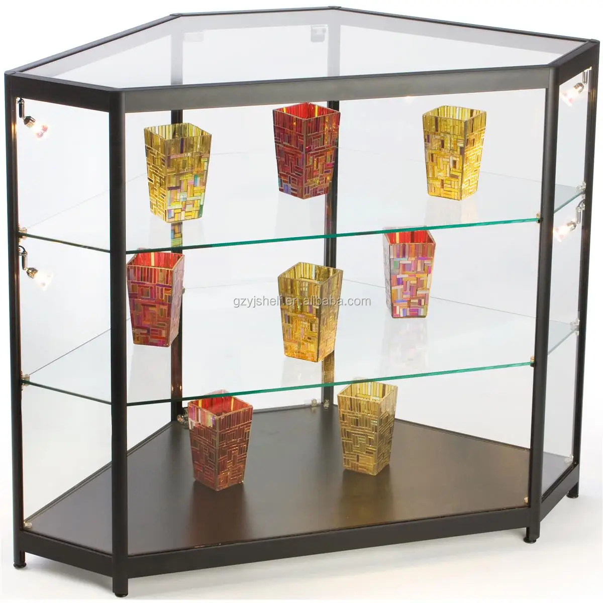 Cheap Price Crystal Display Free Standing Hexagon Corner Glass Display Cabinet View Free Standing Glass Display Cabinet Yujin Product Details From Guangzhou Yujin Racking Manufacturing Co Ltd On Alibaba Com