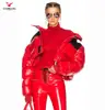 Fashion short red bubble down crop women shiny puffer coat