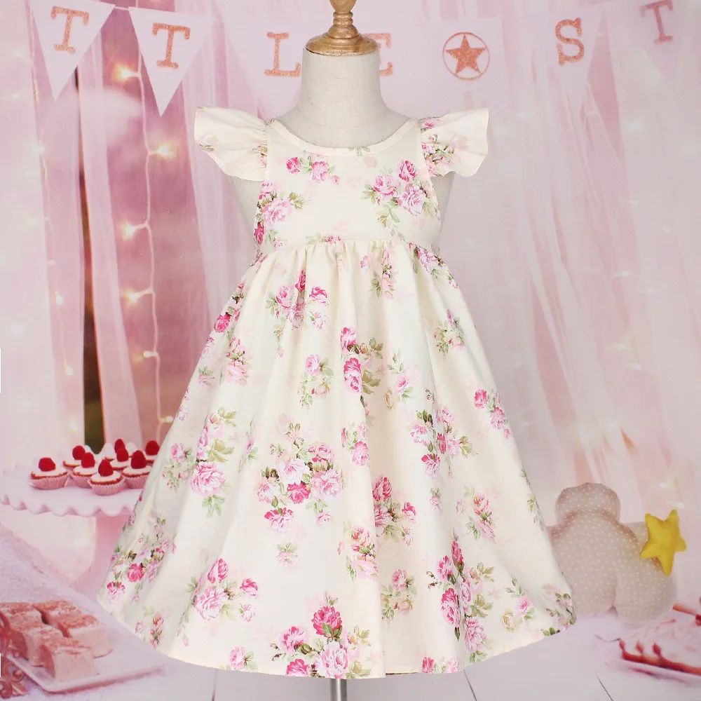 Wholesale Fashion Frocks Design Photo Flower Printed Girl Baby Dress