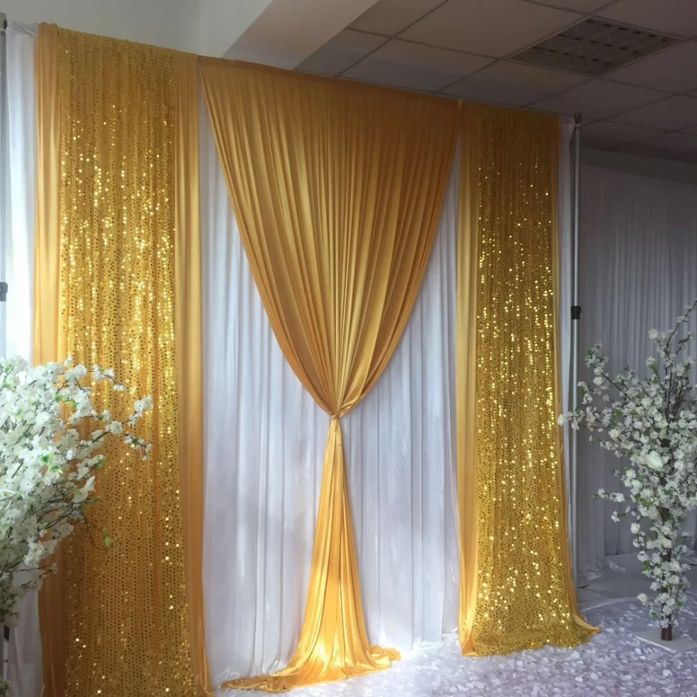 Free Shipping White Curtain With Gold Ice Silk Sequin Drape,Ready Made