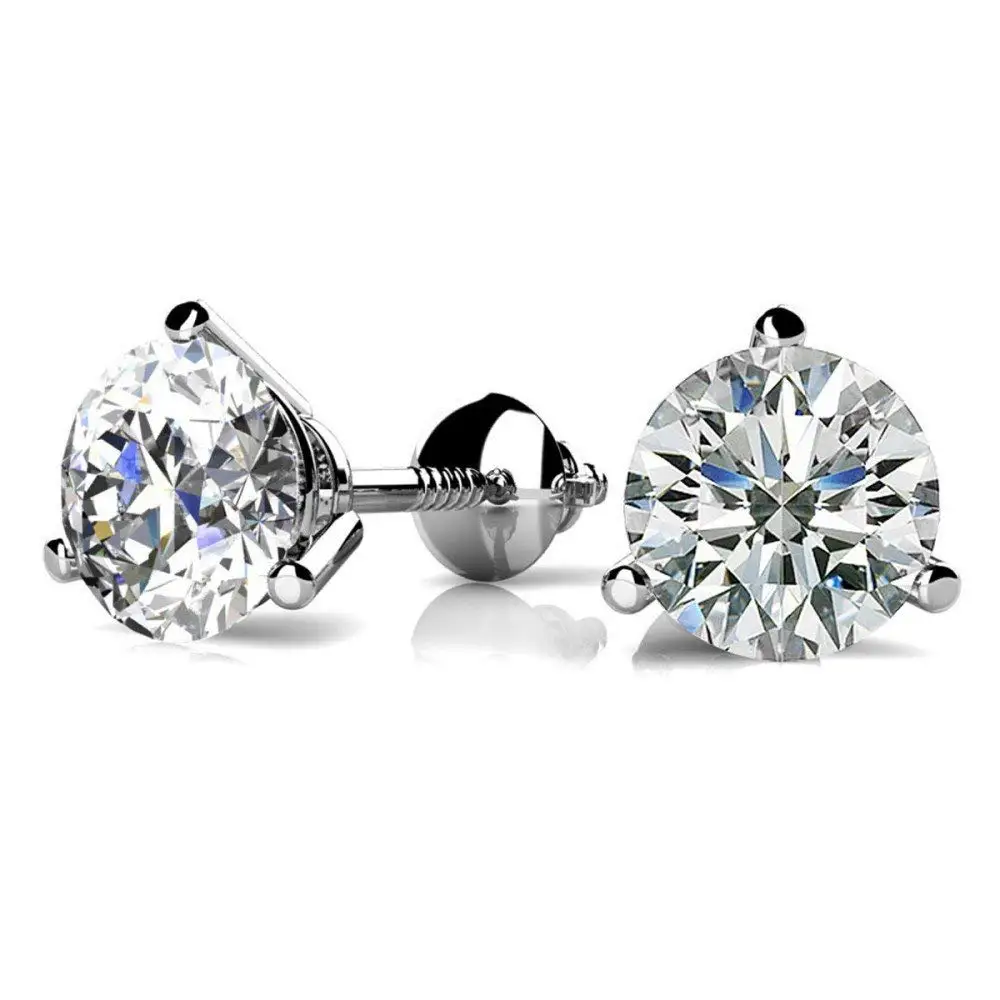 1/4 - 2 Carat GIA Certified Round Diamond Stud Earrings 3 Prong Screw Back (D-E Color VS1-VS2 Clarity)