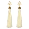 National Style Triangle Shape White Turquoise Silk Thread Long Tassel Earring For Woman