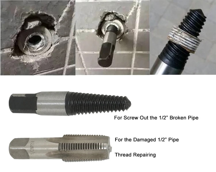 2Pcs Comnination 1/2" NPT14 Tap  Damaged Screw Extractor Set for Broken Pipe Disconnecting and Thread Repairing