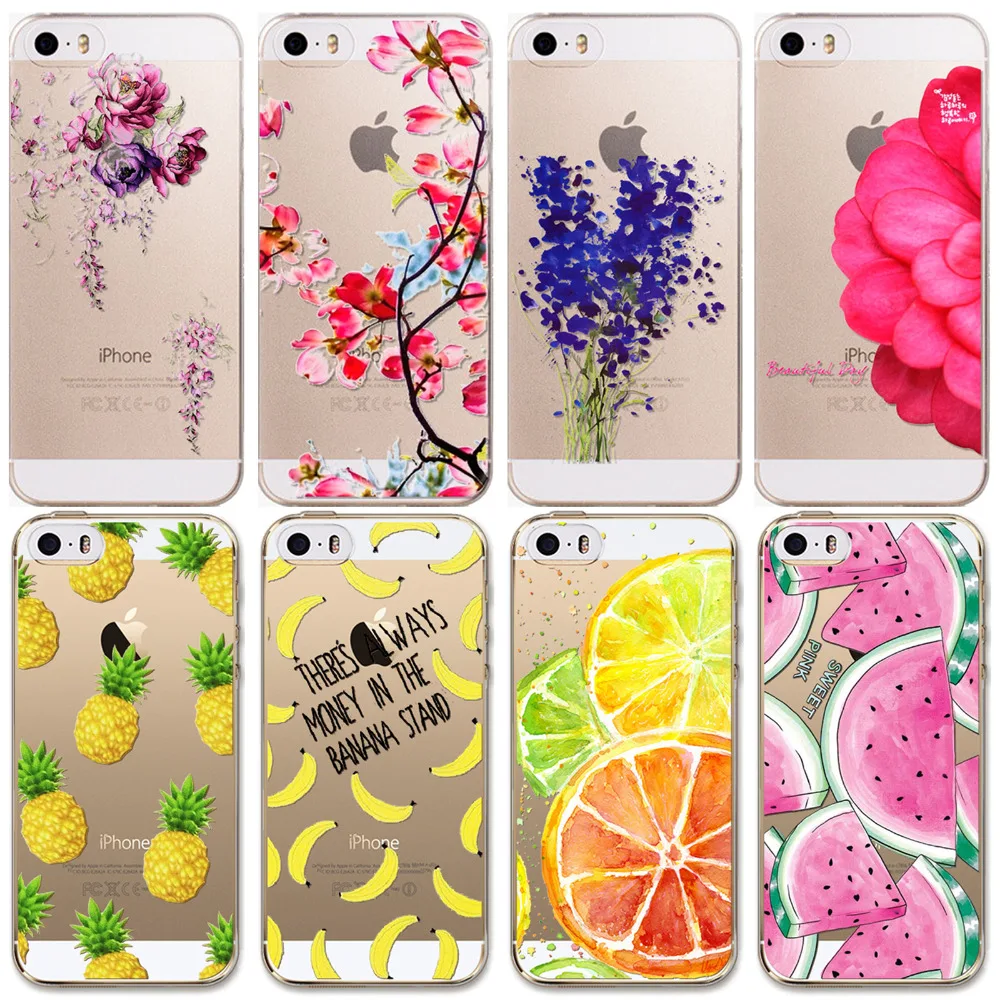 For Apple iPhone 5 5S SE Case New Arrival Hot Soft TPU Flowers Friuts Painted Phone