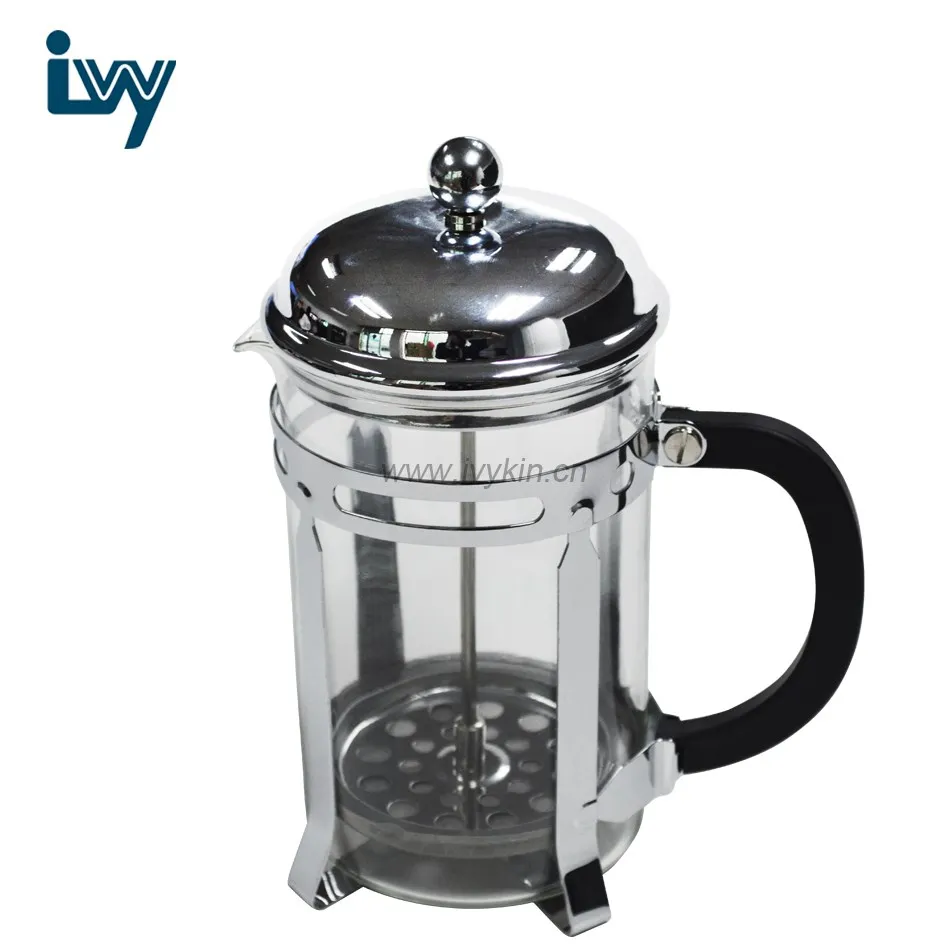 French Coffee Press & Tea Maker Infuser 6 Coffee Cups Chrome Glass Pot