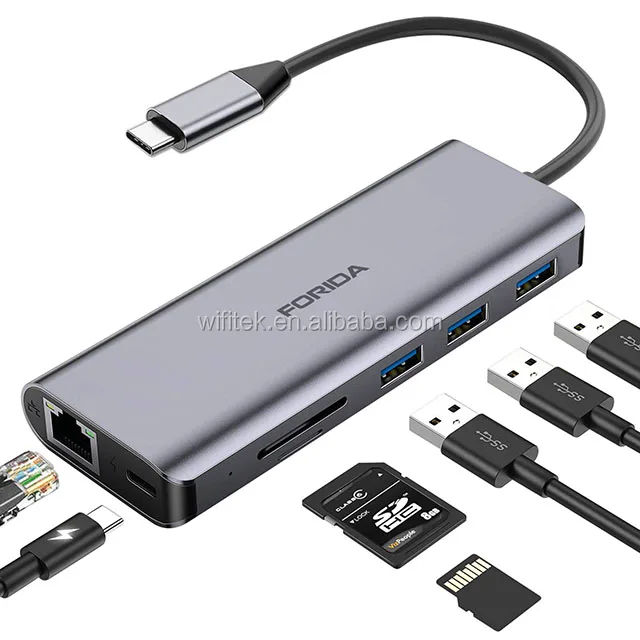 HYD-9849T-01 Aluminium alloy 7 in 1 USB3.1 Hub with RJ45 Adapter 2018 new item data transfer 2020 best seller usb 3.0 super - ANKUX.COM